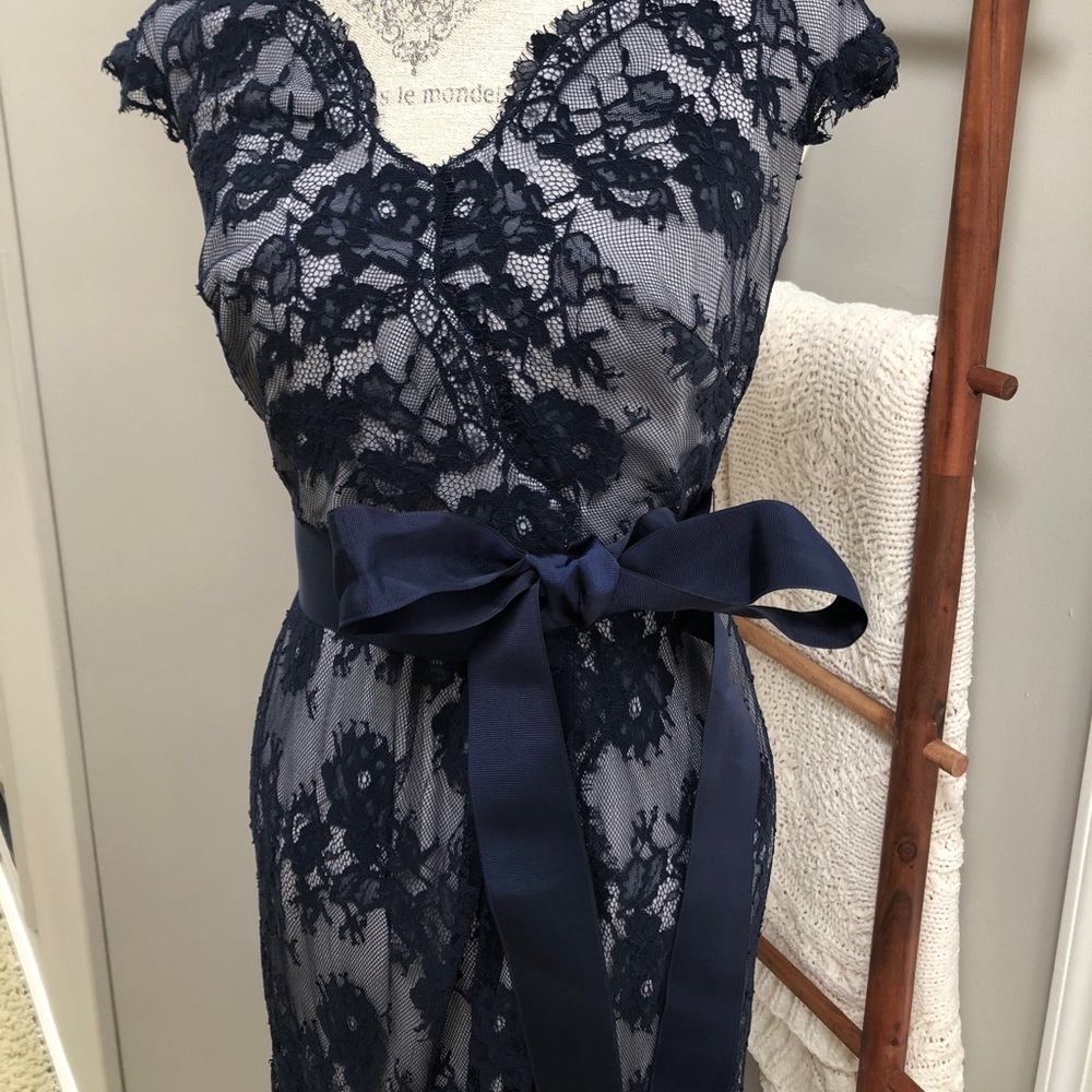 Tadashi Shoji Navy Lace Wedding Dress - Picture 3 of 6